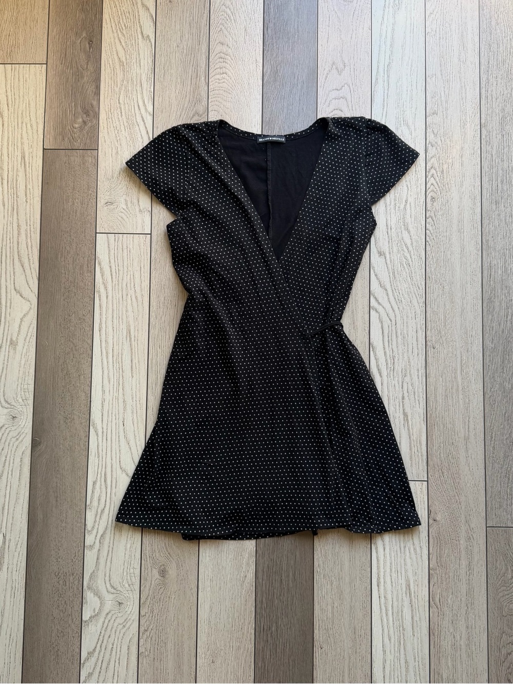 Brandy Melville Black Polka Dot Mini Wrap Dress